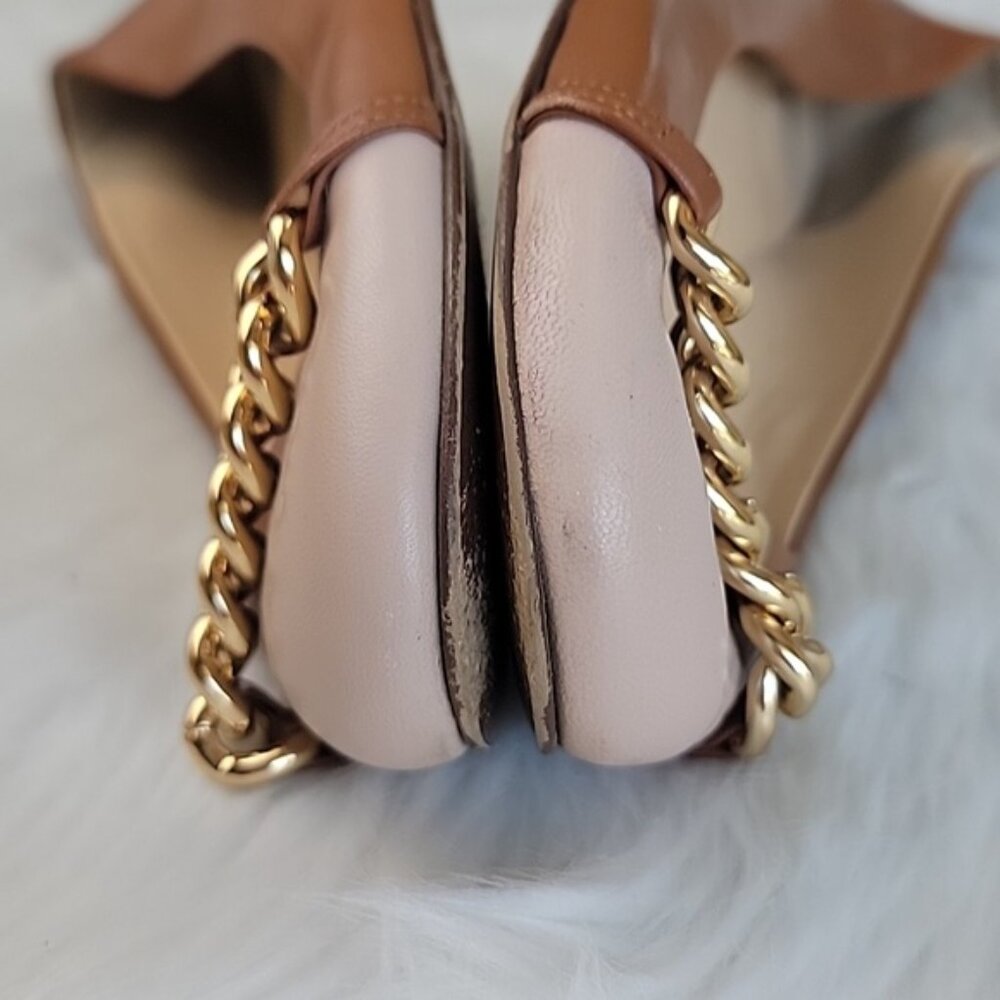J.CREW Two Tone Leather Cap Toe Gold Chain Accent Preppy Old Money Ballet Flat 9 - Picture 8 of 14